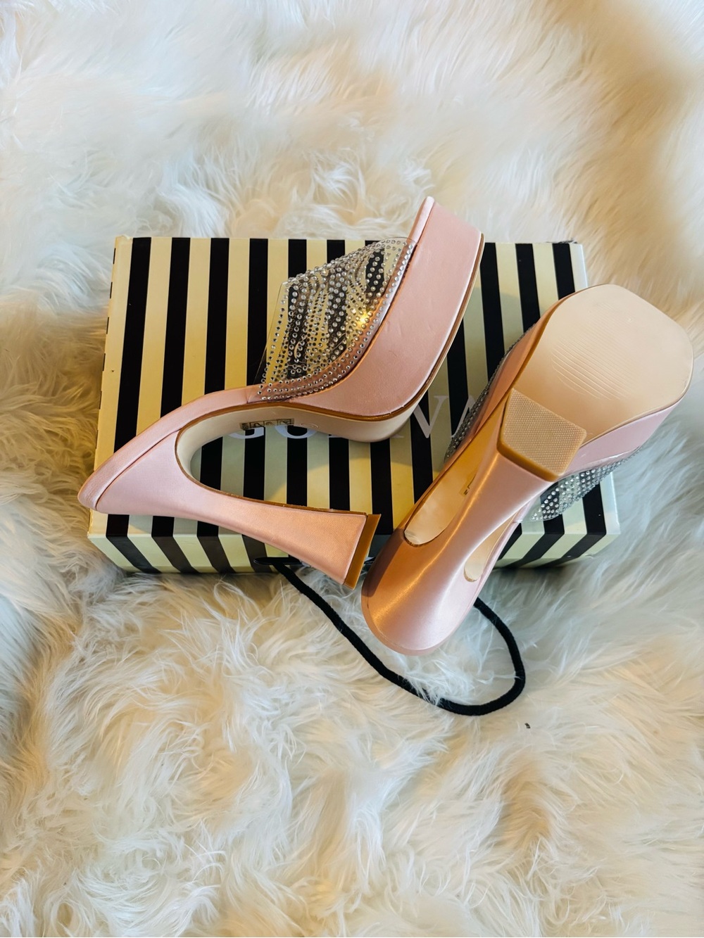 Satin Pink Rhinestone Platform Heels